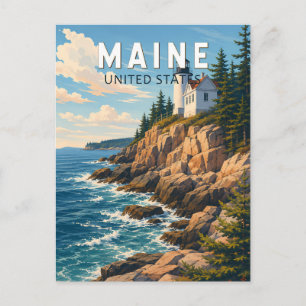 Maine Illustratie Reis Kunst Vintage Briefkaart