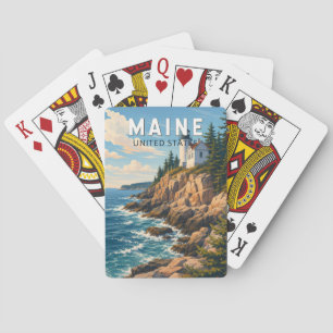 Maine Illustratie Reis Kunst Vintage Pokerkaarten