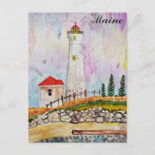 Maine Kust Vuurtoren Watercolor Reis Briefkaart