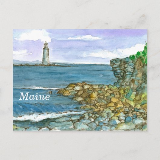 Maine Lighthouse Rocks Calm Ocean Briefkaart (Voorkant)