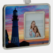 Maine Lighthouse Verzilverd Kader Ornament (Rechts)