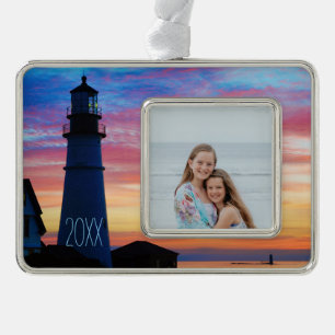 Maine Lighthouse Verzilverd Kader Ornament