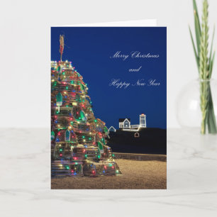Maine Lobsta Trap Nubble Light Christmas Kaart Tal