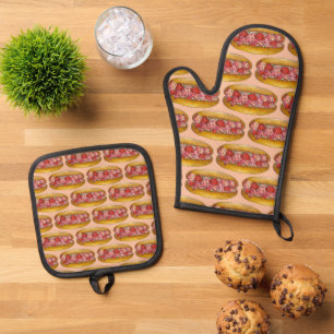 Maine Lobster Roll Sandwich Seafood Print Towel Ovenwant & Pannenlap Set