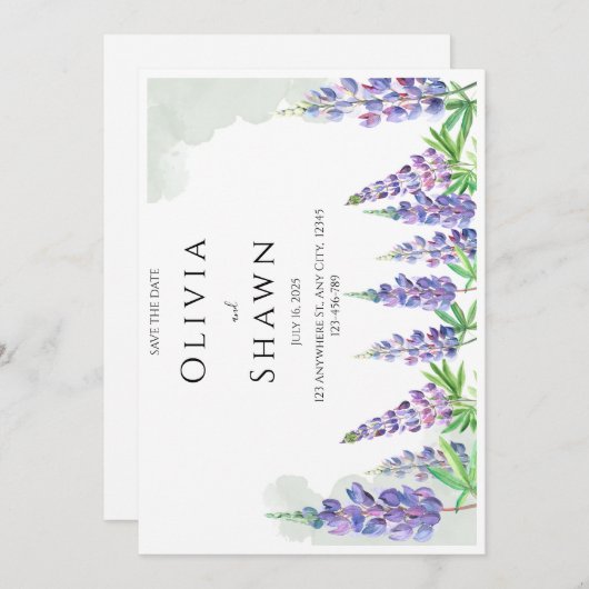 Maine lupin Wedding Save the Date Invitation (Devant / Derrière)