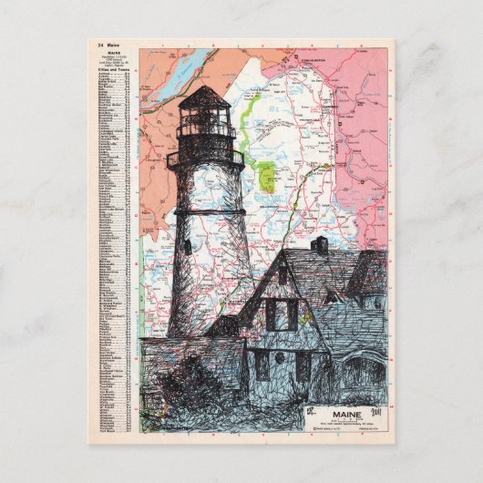 Maine Map Art Briefkaart (Voorkant)