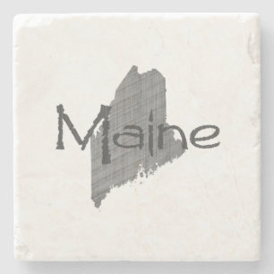 Maine Map grijs krijt en naam Stenen Onderzetter