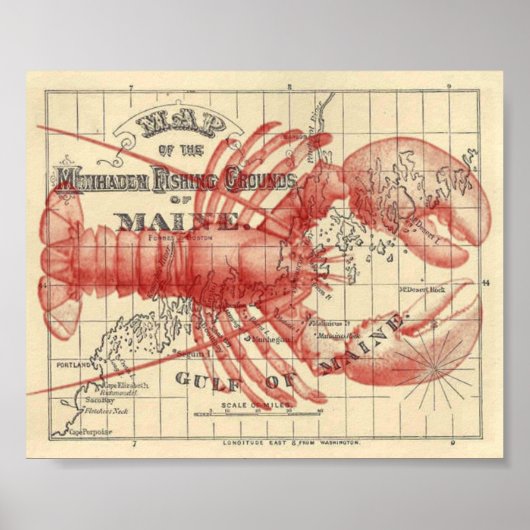  Maine Map met Lobster Poster (Voorkant)