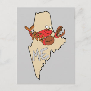 Maine ME Cartoon Map met Lobster Art Briefkaart