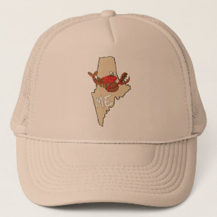 Maine ME Cartoon Map met Lobster Art Trucker Pet