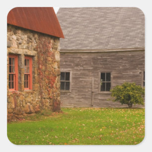 Maine, Old stone Building en houten schuur in Vierkante Sticker