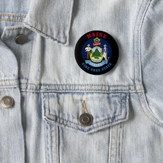 MAINE PINE TREE STATE FLAG RONDE BUTTON 5,7 CM (In situ)