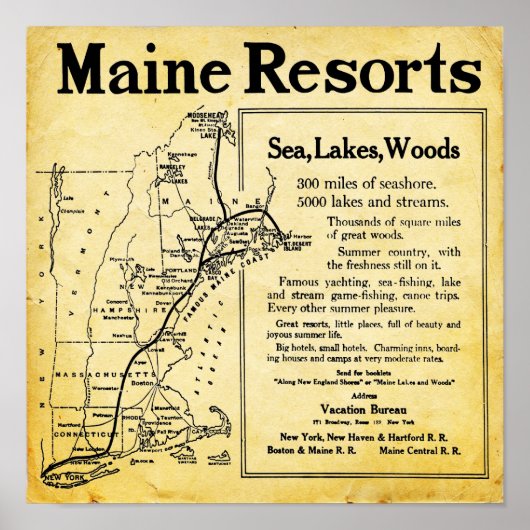  Maine Resorts met Kaart Prints (Voorkant)