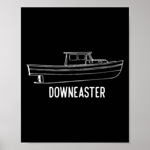 Maine State Downeaster Kreeftenvisserij Boot T-shi Poster