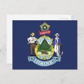 Maine State Flag Pine Tree State Seal & Moose Briefkaart (Voorkant / Achterkant)