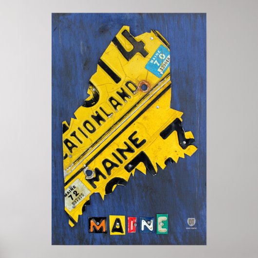 Maine State License Bord Map Poster (Voorkant)