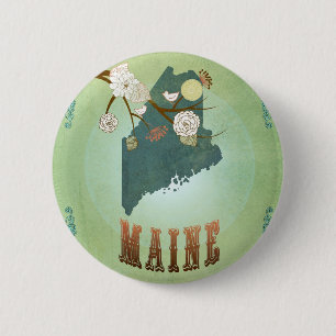 Maine State Map - Groen Ronde Button 5,7 Cm