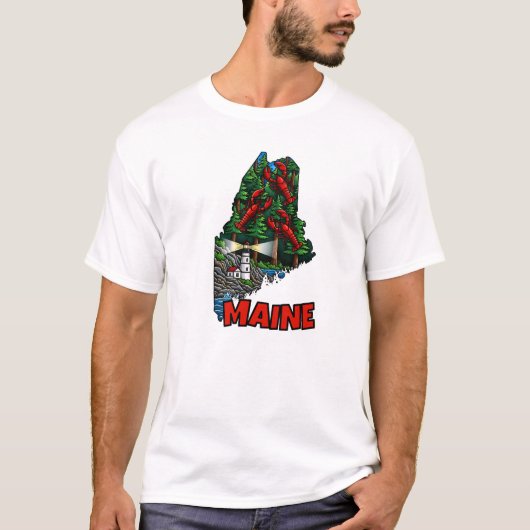 Maine State Outline Tattoo-geïnspireerd T-shirt (Voorkant)