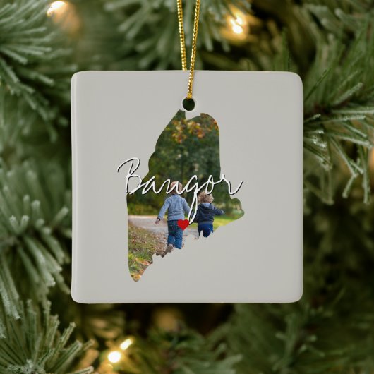 Maine State Photo insert and town name Keramisch Ornament (Boom)