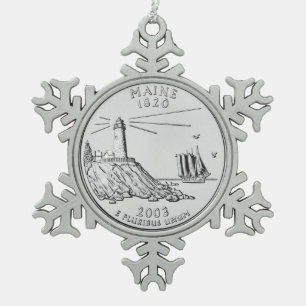 Maine State Quarter Tin Sneeuwvlok Ornament
