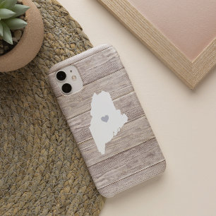 Maine State Silhouette Rustiek Hout Look iPhone 16 Hoesje