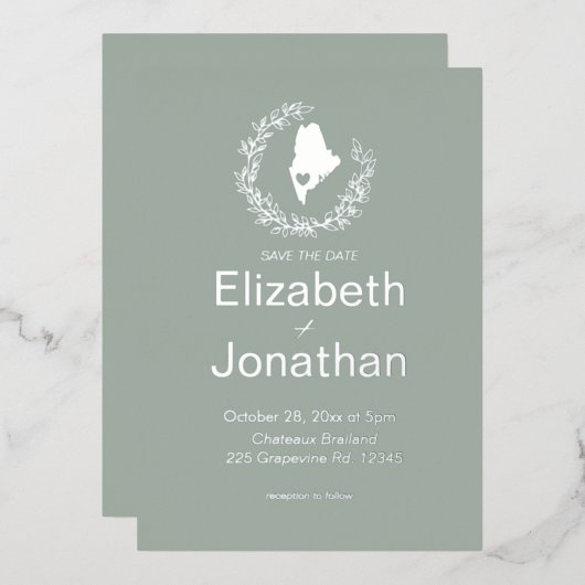 Maine State Silhouette Simple Destination Wedding Folie Uitnodiging (Voorkant / Achterkant)