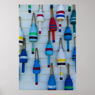 Maine, Stonington, decoratieve kreeftenboeien Poster