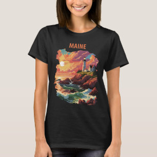 Maine Vuurtoren Kust Retro Reizen T-shirt