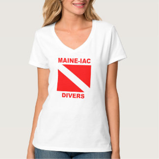 Maineiac Divers Div flag Logo Womens V neck T-shir T-shirt