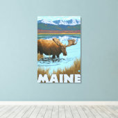 MaineMoose Drink in Lake Canvas Afdruk (Insitu (Houten vloer))