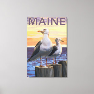 MaineSea Gulls Scene Canvas Afdruk