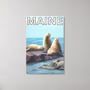 MaineSea Lions Scene Canvas Afdruk