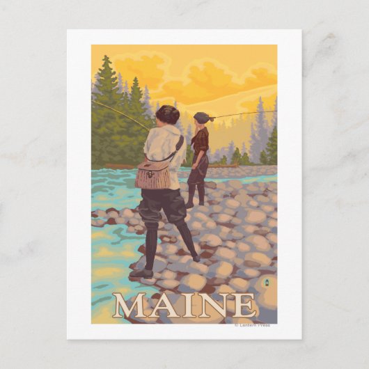 MaineWomen Fly Fishing Scene Briefkaart (Voorkant)
