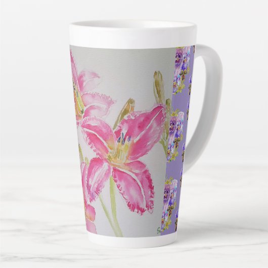 Mains Peint rose Lily Lillies floral Latte Mug (Angle droit)