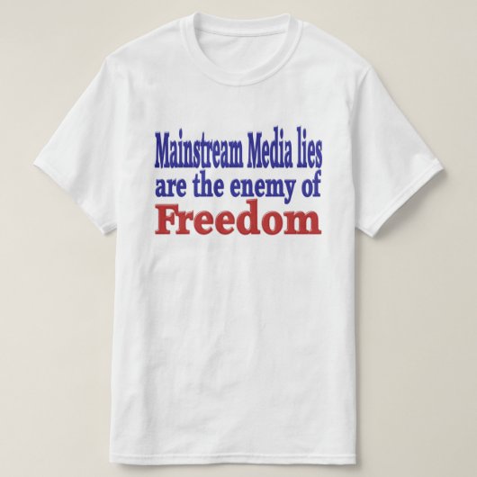 Mainstream media Les rode blauwe tekst T-shirt (Design voorkant)
