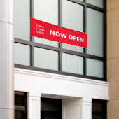 MAINTENANT OUVERT Bannière Rouge Blanc avec Logo (Bâtiment extérieur)