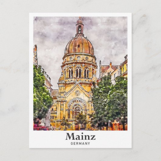 Mainz Duitsland Reizen Waterverf Schets Hand getek Briefkaart (Voorkant)