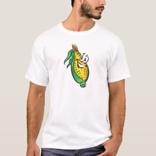 mais met een gelukkig gezicht op de krab t-shirt