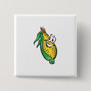 mais met een gelukkig gezicht op de krab vierkante button 5,1 cm