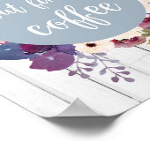 Mais premier café, Fleurs, Bleu, affiche rustique (Coin)