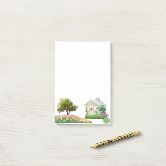 Maison avec fleurs Jardin Post-it Notes (Sur un bureau)