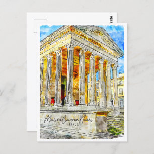 Maison Carree Nimes France Travel Place Waterverf Briefkaart