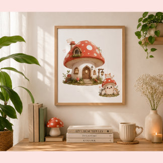 Maison Champignon Mignonne Affiche d'Art Mural | C