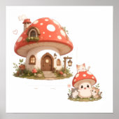 Maison Champignon Mignonne Affiche d'Art Mural | C (Devant)
