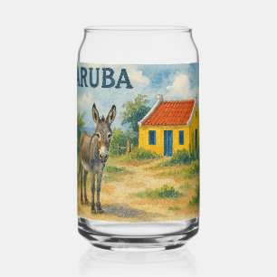 Maison cunucu jaune d'Aruba avec âne aquarelle