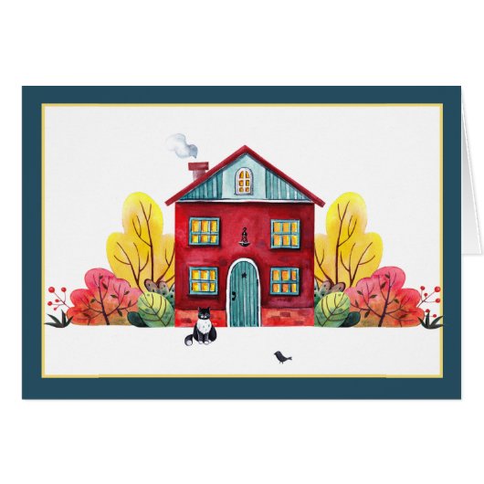 Maison d'automne et chat (Devant horizontal)