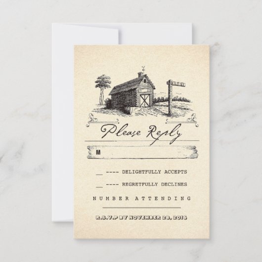 Maison de campagne mariage rustique cartes RSVP (Devant)
