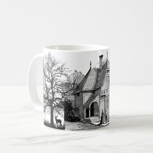Maison de graphisme noir et blanc et Mug d'arbres (Devant gauche)