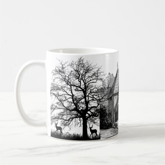 Maison de graphisme noir et blanc et Mug d'arbres (Gauche)