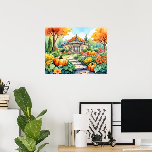 Maison de jardin d'automne avec affiche murale Cit (Bureau à domicile)
